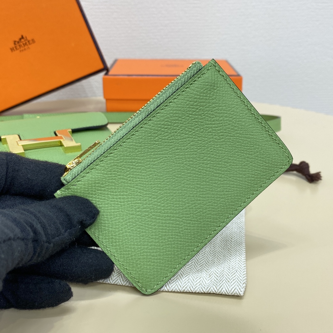 Hermes Constance Slim Wallet Belt Bag In Green Kiwi Epsom Leather